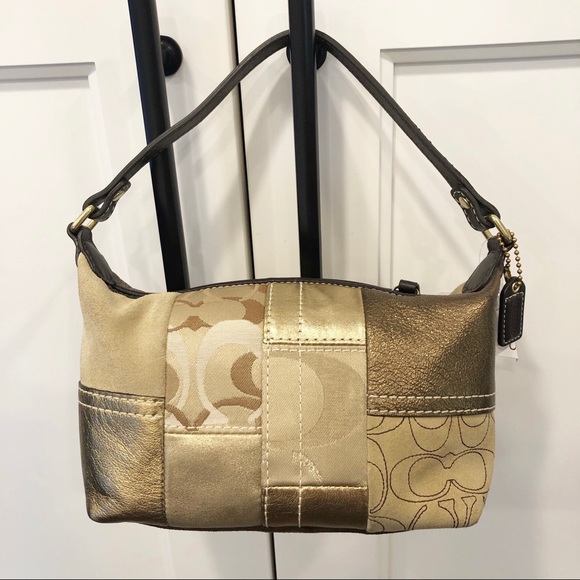 Coach Gold Holiday Patchwork Top Handle Pouch